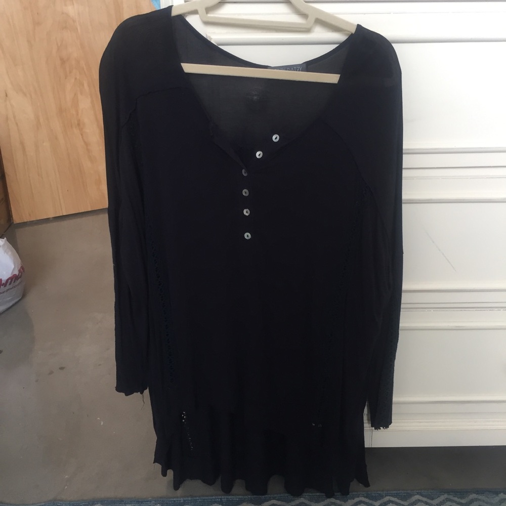 Black high-low cotton blend blouse